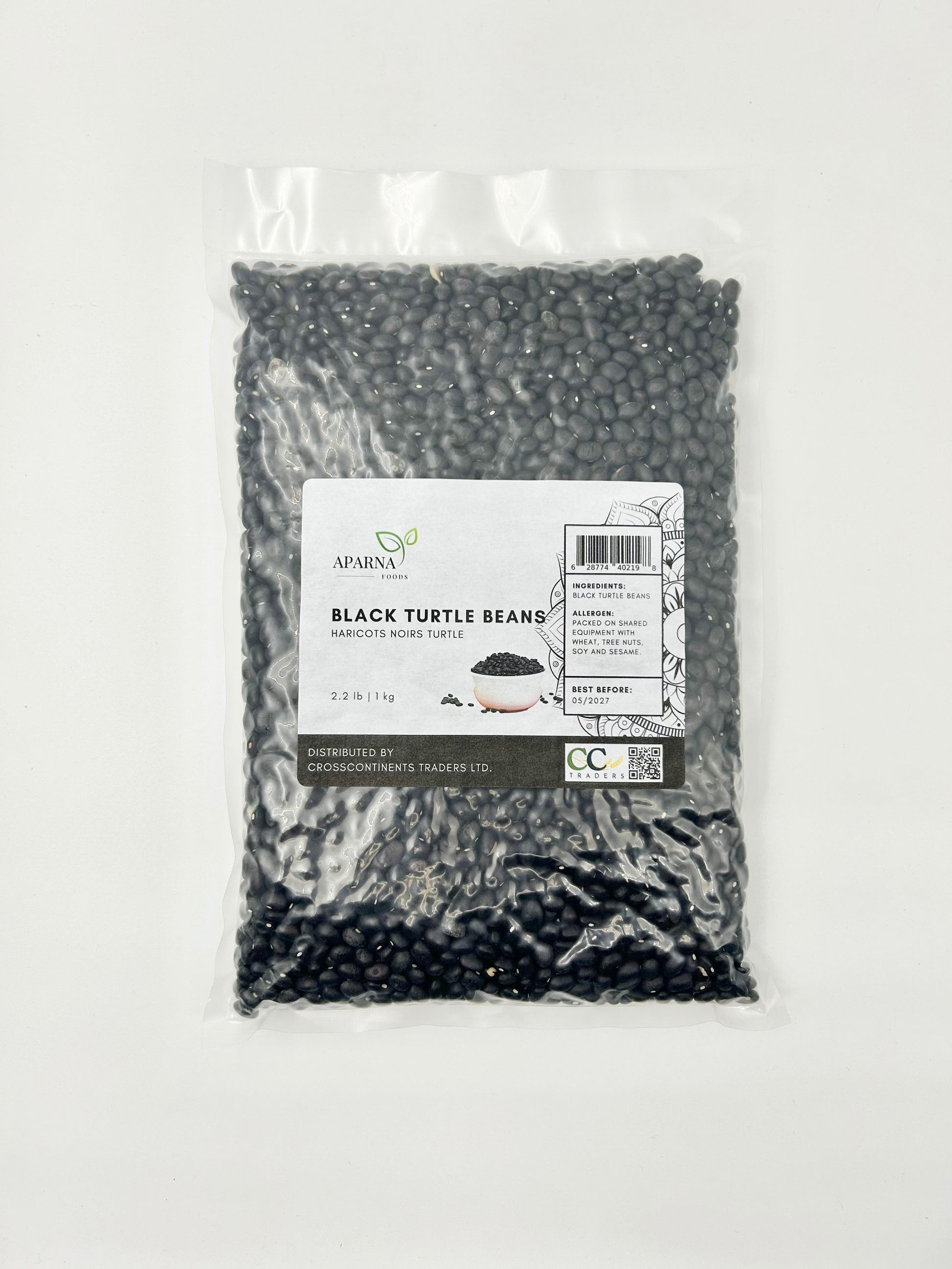 Aparna Foods 1kg bag of premium dried black turtle beans frijoles negros
