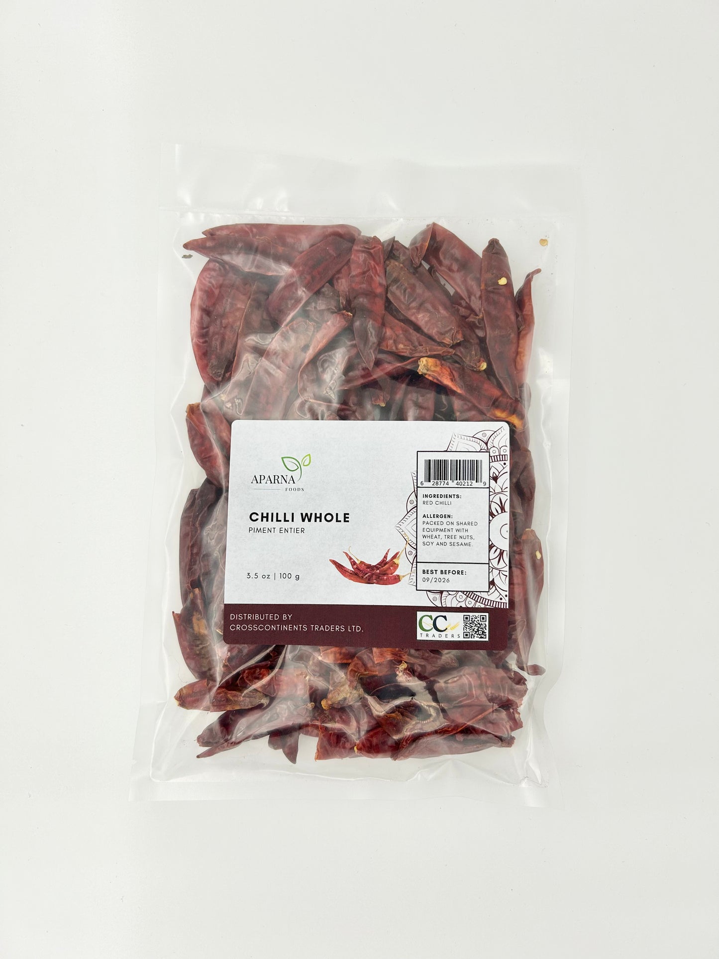 Stemless whole chilli 100g premium dried chillies by Aparna Foods in Canada
