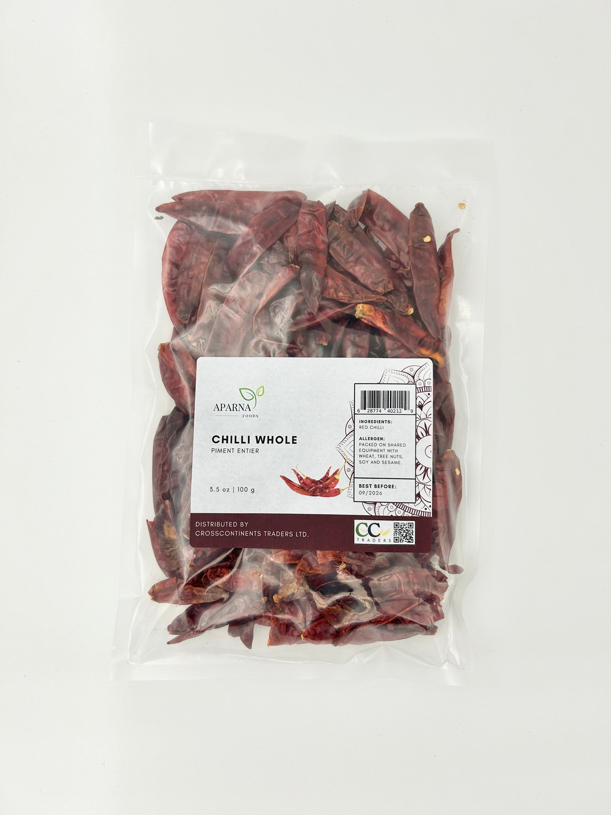 Stemless whole chilli 100g premium dried chillies by Aparna Foods in Canada
